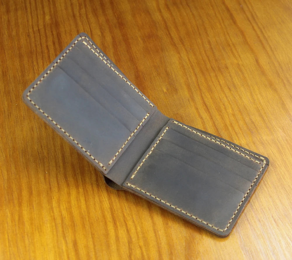 Luxury Handmade Genuine Leather Men Wallet Bifold Purse Male Wallets Short Money Clip Vintage Leather Money Bag with zip pocket