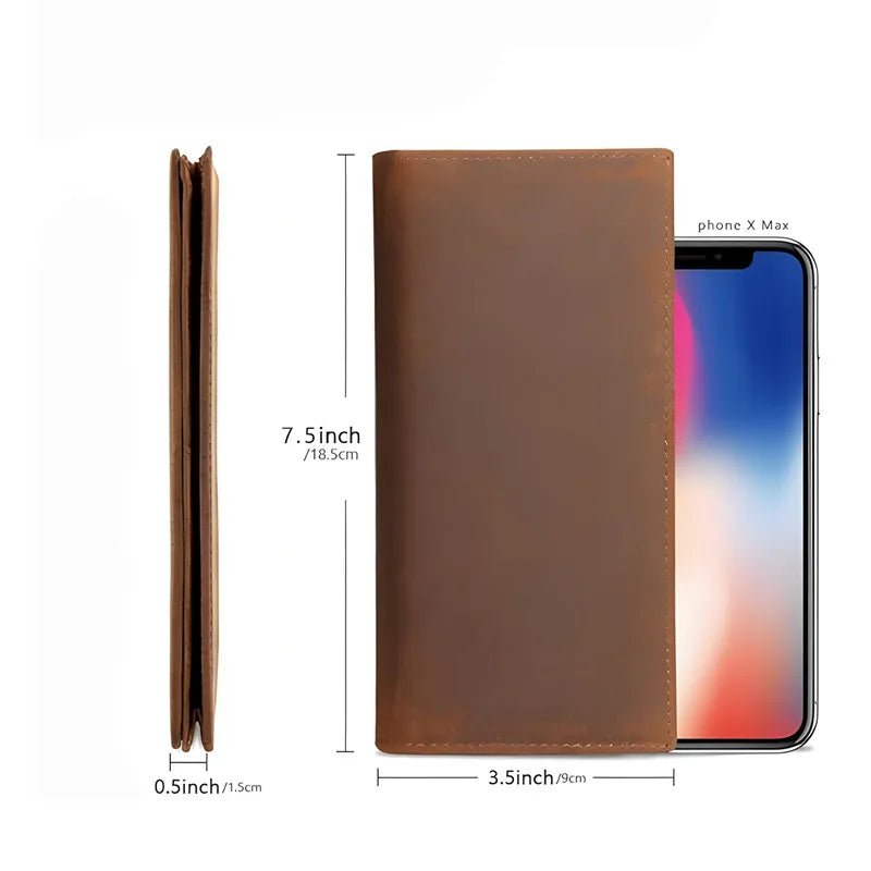 Crazy Horse Leather Men's Long Wallets Bifold Genuine Leather Pure First Layer Cowhide Retro Wallet