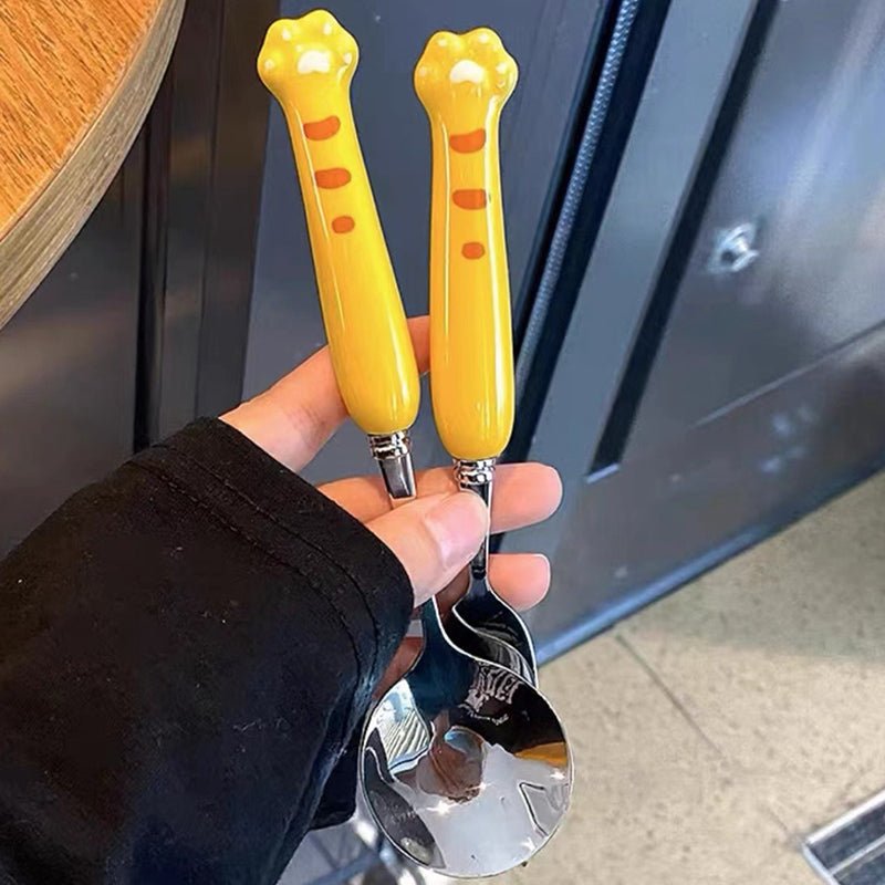 Children Cartoon Animals Cutlery Stainless Steel Spoon Fork Set Portable Outdoor Lunch Tableware with Box Kitchen Accessories