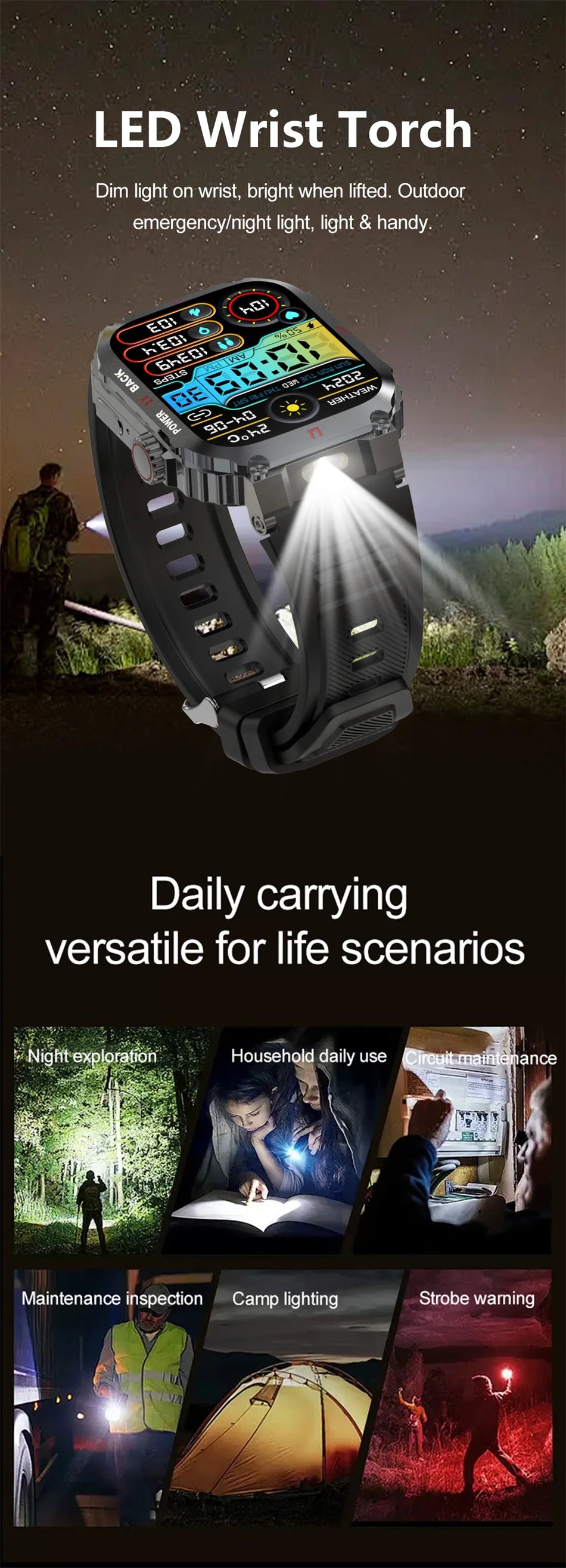 2025 New Outdoor Military Rugged Smart Watch Men's 1.91 Inch AMOLED HD Full Screen Touch LED Light Bluetooth Call Smartwatches