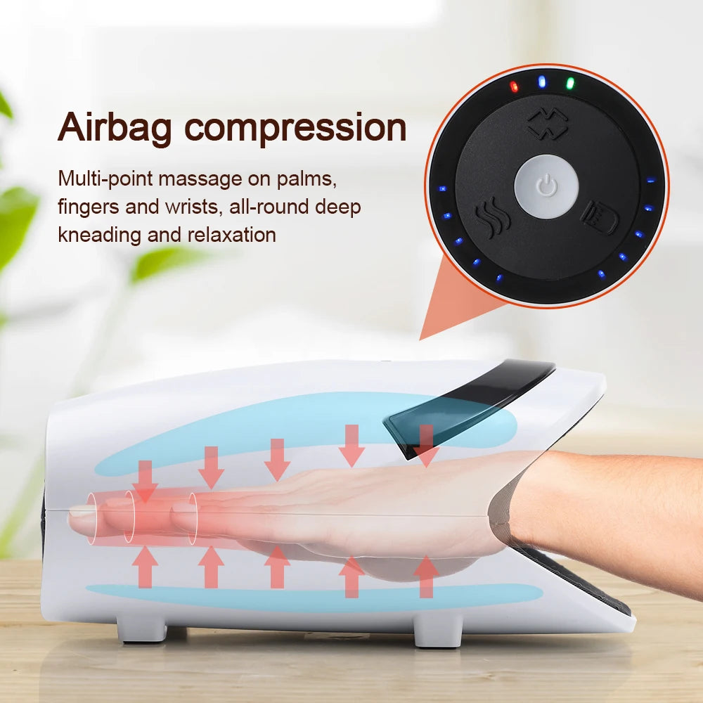Cordless Hand Massager Machine for Wrist Arthritis Vibartion Heat and Pressure Acupoint Physiotherapy Palms Finger Compression