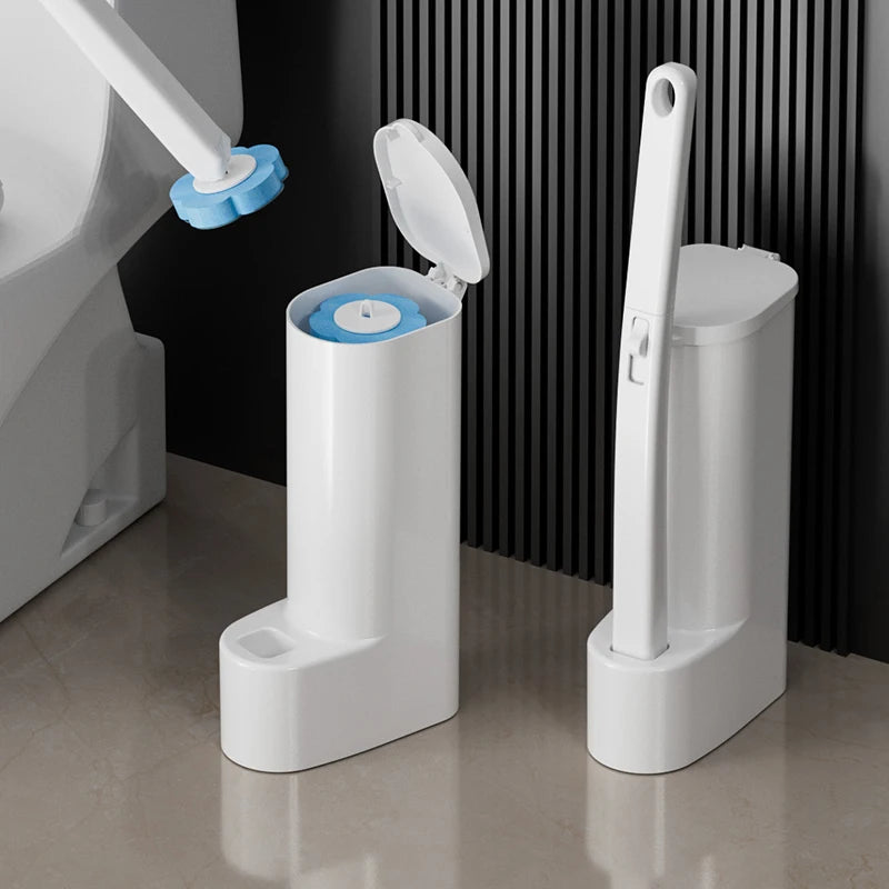 1SET White Disposable Toilet Brush Cleaner With Long Handle With Replaceable Brush Head Cleaning Brush Bathroom Accessories