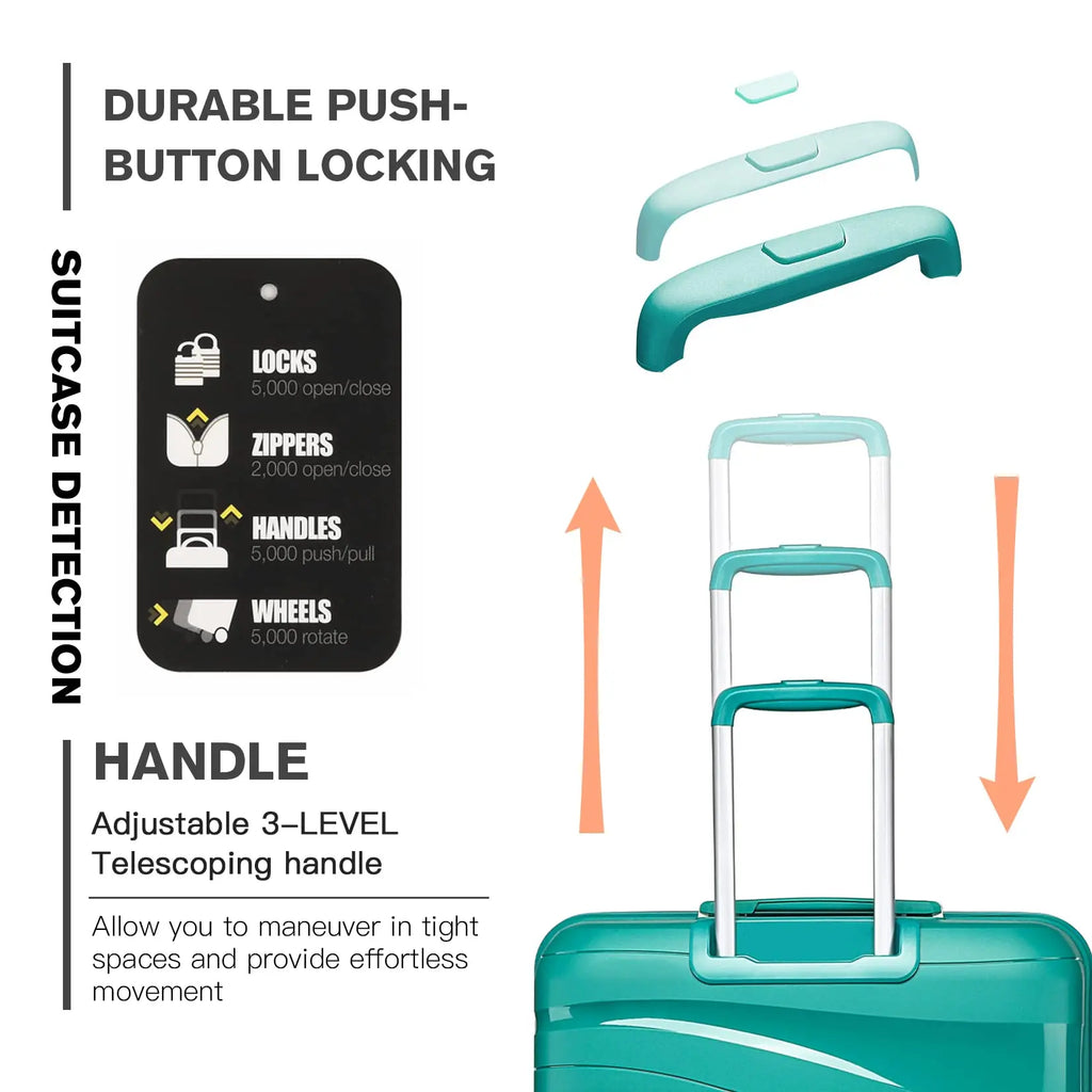 Kono Luggage 4-Piece Lightweight Polypropylene Hard Shell Suitcase Set with TSA Locks & Spinner Wheels - 14"/20"/24"/28"