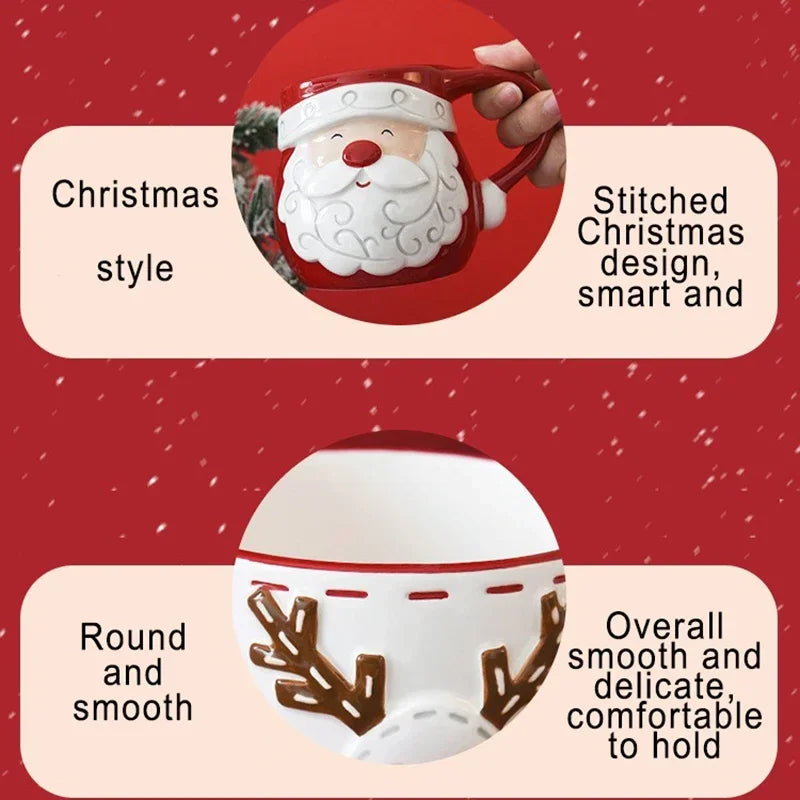 Christmas Ceramic Coffee Mug Santa Claus Mould Coffee Mug Elk Embossed Cup Breakfast Dessert Milk Mug for Kids Xmas Gift 2025