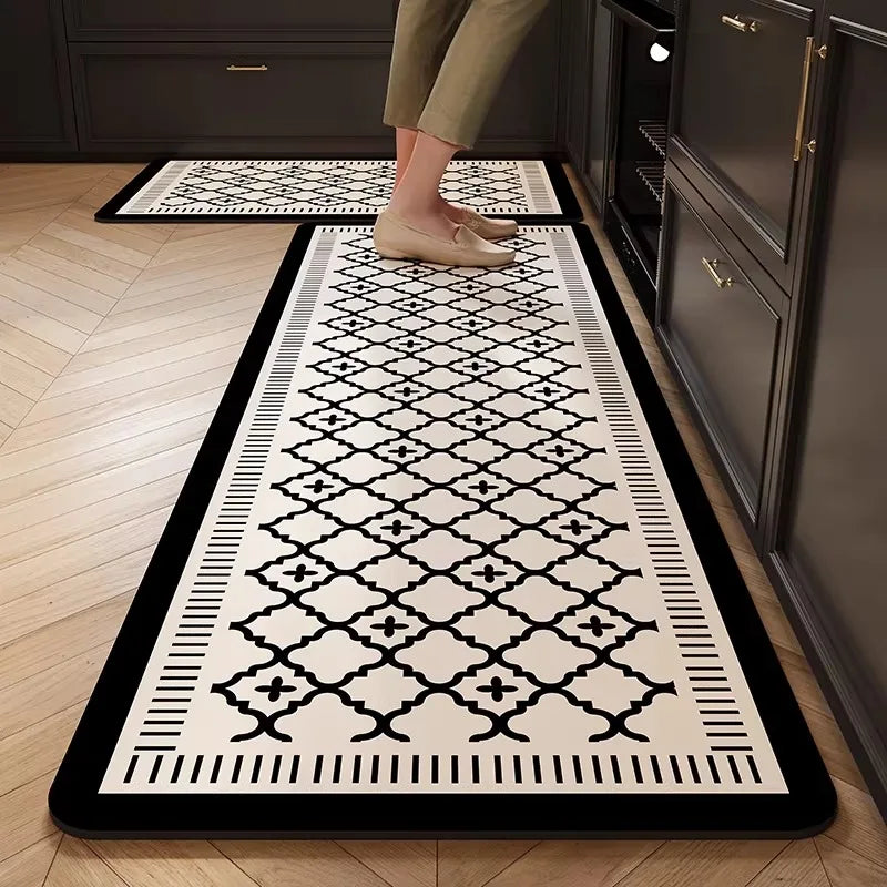 Kitchen Rug PVC Waterproof Leather Carpet Oil-proof Non-Slip Floor Mat Black Checkered Rugs Long Strip Carpets Home Decor 주방용 러그