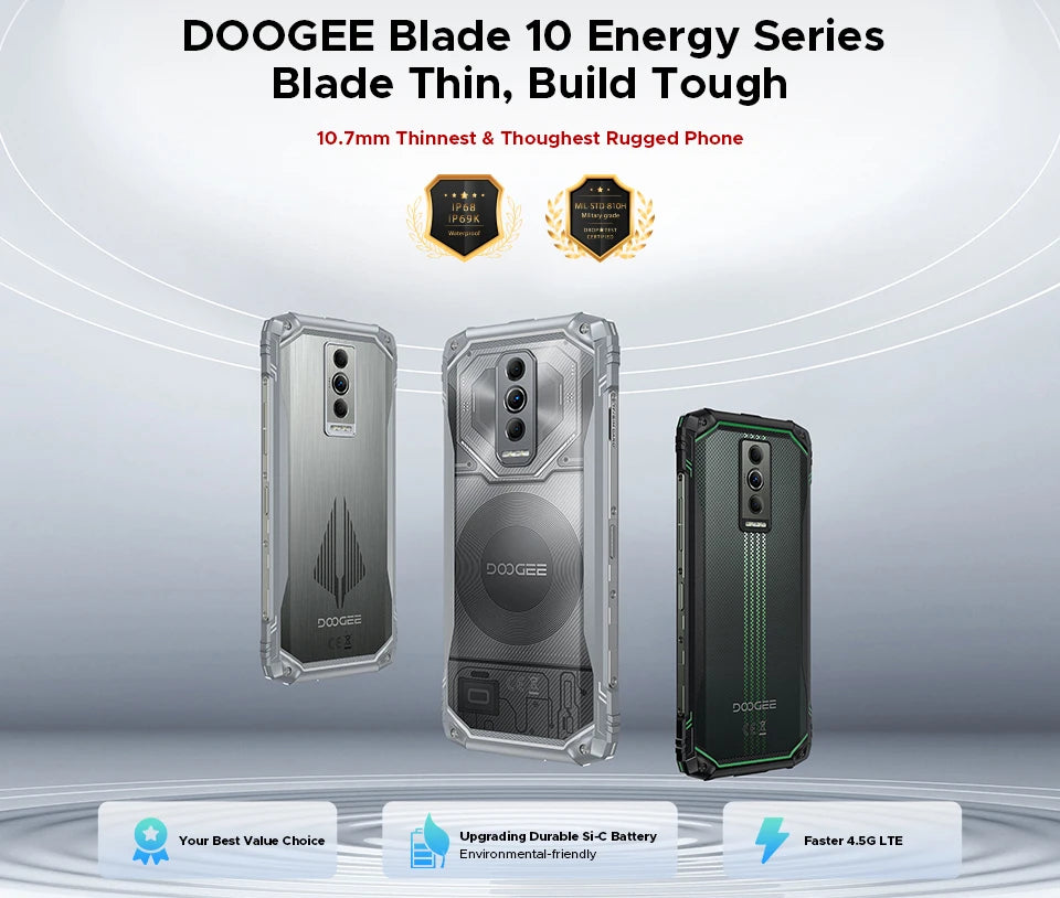 DOOGEE Blade10 Pro Energy Rugged Phone 32GB 256GB 6.56” HD+ Screen 6150mAh Large Battery 50MP AI Camera Android 15 NFC