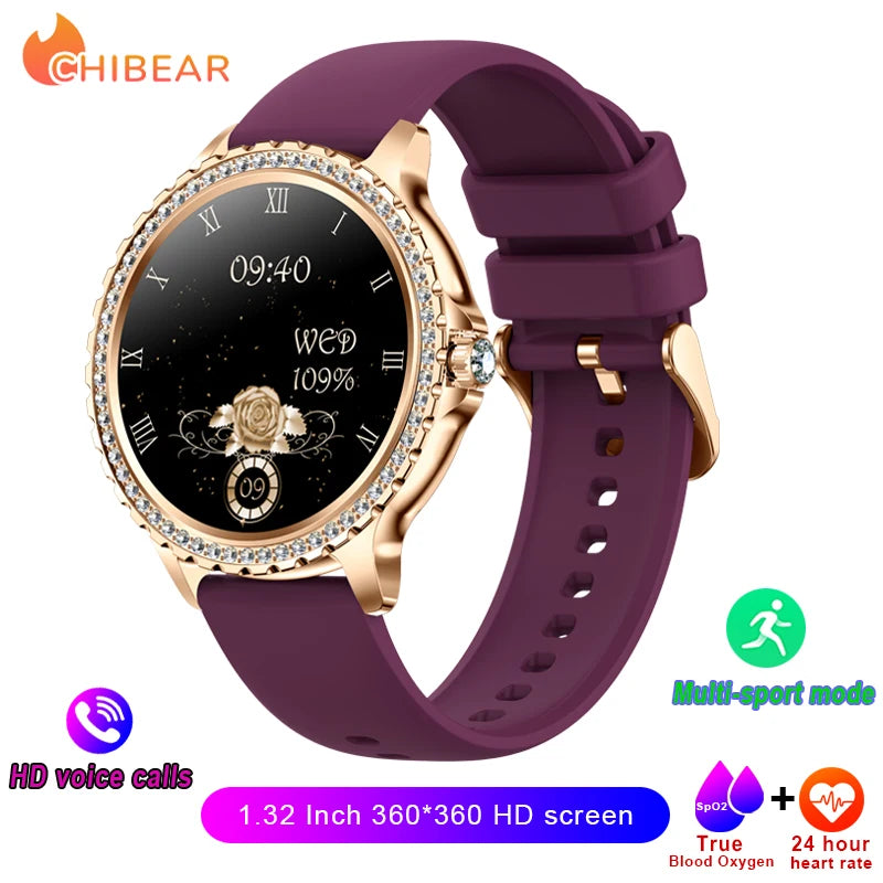2026 New Fashion Women Diamond Watch 1.32 inch 360*360 HD Display Heart Rate Blood Oxygen Monitoring Bluetooth Call Smartwatch