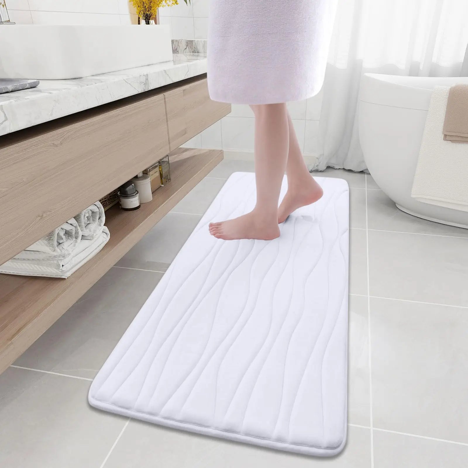 Olanly Memory Foam Mats For Bathroom Highly Absorbent Non-slip Bath Rugs Super Soft Comfort Carpet  Machine Washable Shower Mats