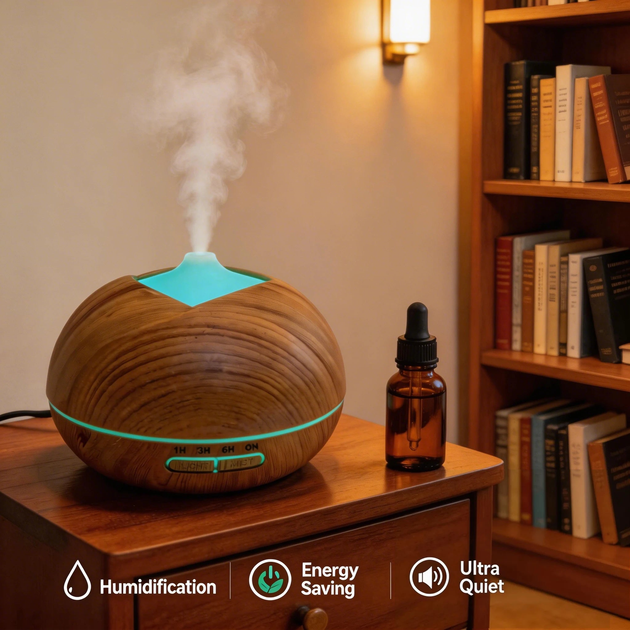 Wood Grain Aromatherapy Diffuser, Ultrasonic Essential Oil Humidifier with 7 Color LED Light Remote Control Cool Mist Air Purifi