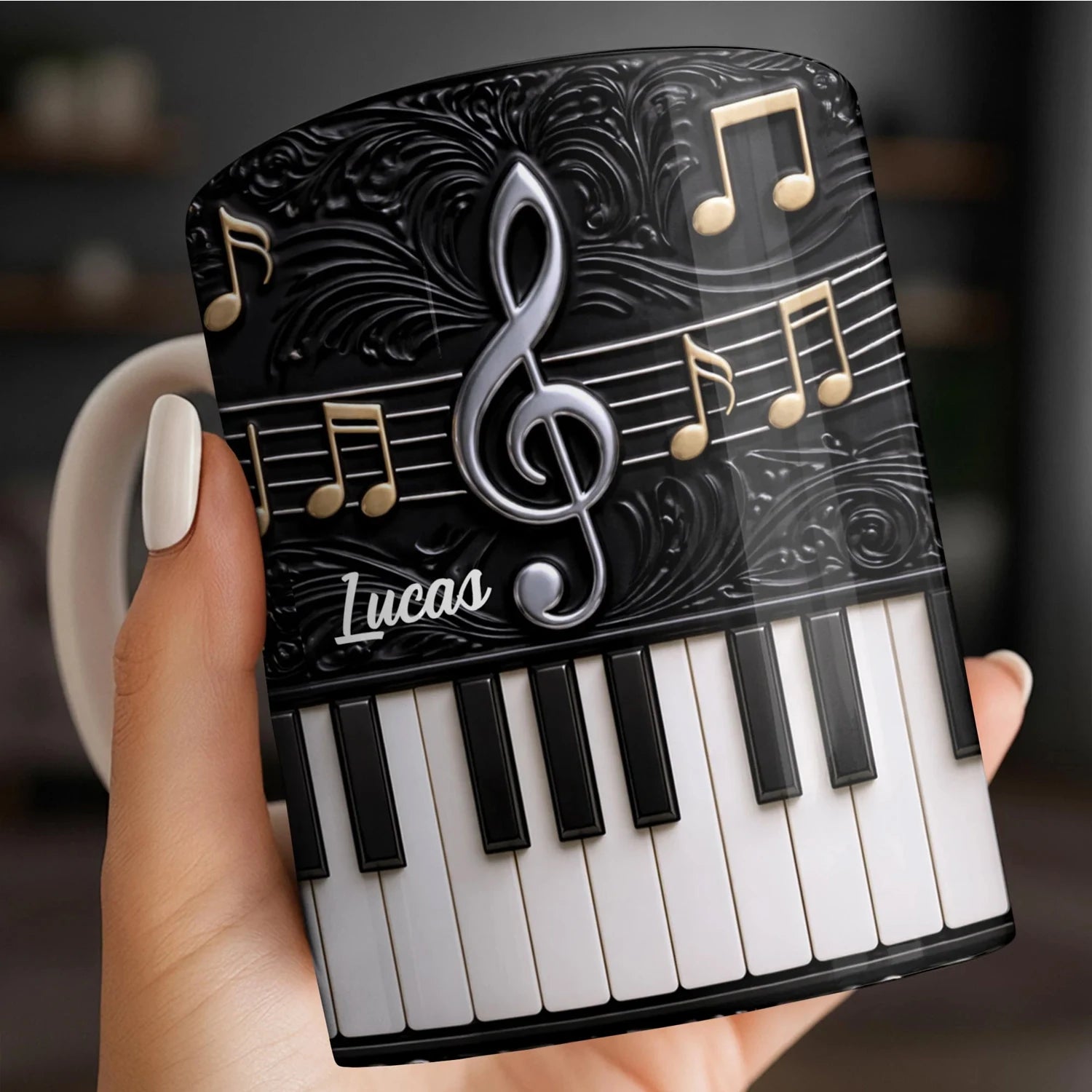 Personalized Name Piano Ceramic Coffee Mugs Elegant Gift for Pianists & Music Enthusiasts