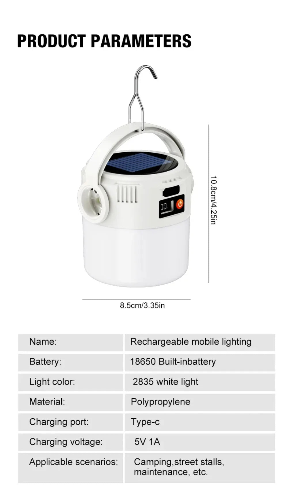  LED Solar Light Bulb USB Rechargeable Camping Light Portable Outdoor Searchlight Multiduty Hanging Lamp with Flashlight 1PC