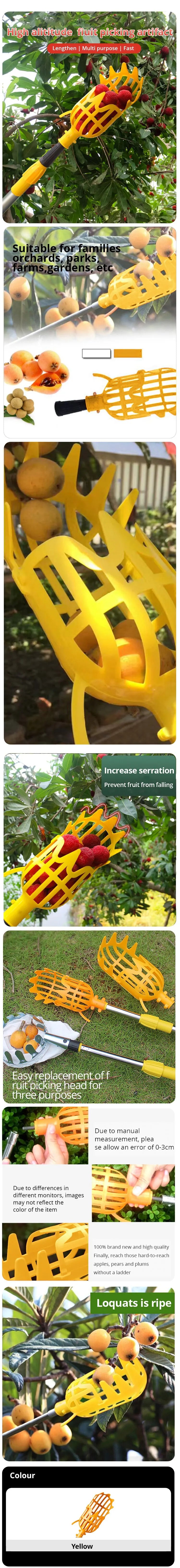 Farm Garden Picking DeviceGarden Tools Deep Basket Fruit Picker Head Convenient Fruit Catcher Apple Peach Picking