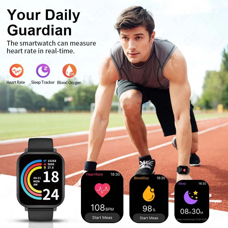 LIGE New 1.83"HD Screen Smart Watch Bluetooth Call Heart Rate Sleep Monitor Sports Tracker Waterproof Smartwatch For Android ios