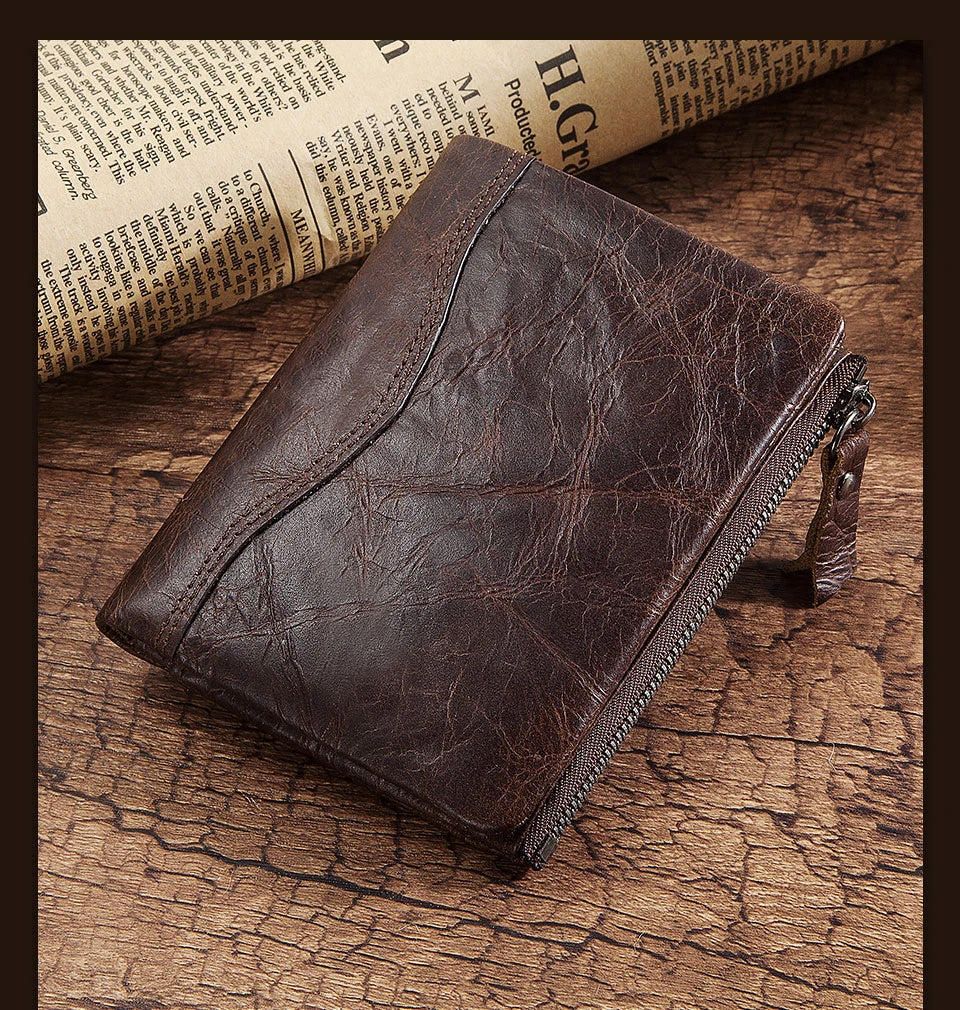 HUMERPAUL Short Wallet for Men Genuine Leather RFID Wallets with Card Holder Bifold Zip Coin Pocket Billetera Hombre Small