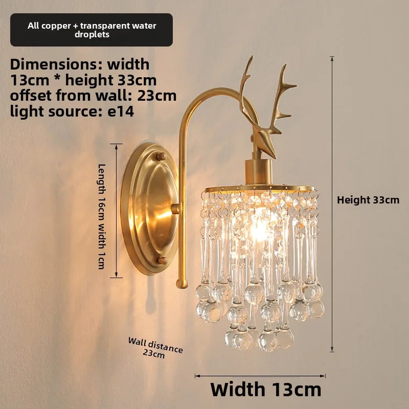 Crystal Wall Lamp - LED American Retro Bedroom Staircase Living Room And Background Wall Light Charging Function Without Wiring
