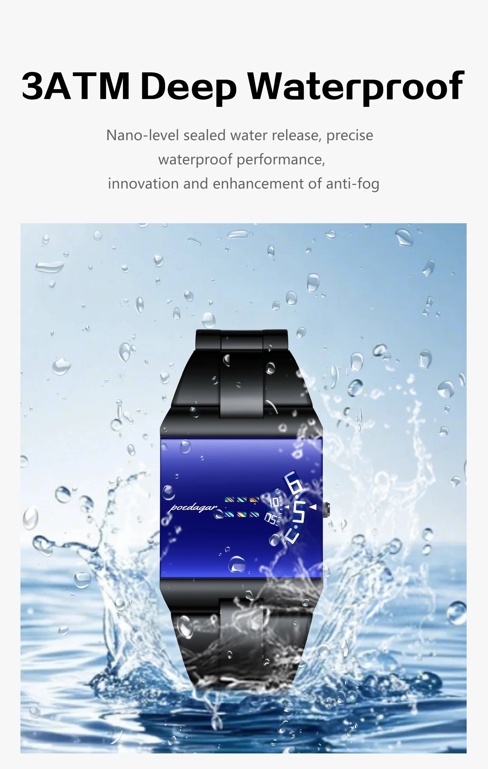 POEDAGAR Top Rectangle Original Men Watch Waterproof Fashion Man Wristwatch Stainless Steel Quartz Sport Men's Watches+Box Reloj