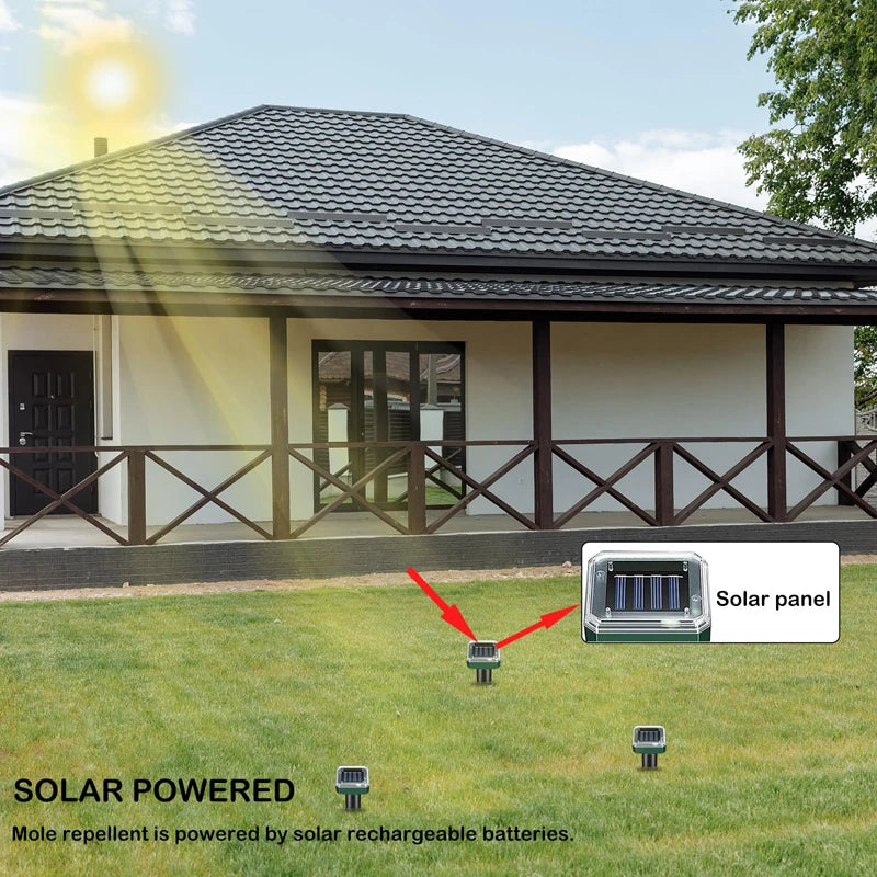 2Pcs Solar Outdoor Mole Groundhog Repellent Stakes Ultrasonic Gopher Repeller Vole Deterrent Waterproof Sonic Repellent Spikes