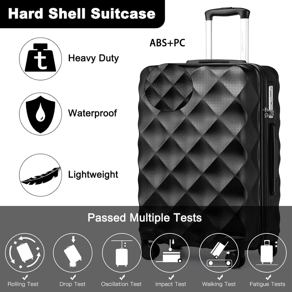 British Traveller 13/20 Inch 2-Piece ABS+PC Hard Shell Luggage Set, Airline Approved Carry-On Suitcases, TSA Lock, Scratch Resistant, Silent Spinner Wheels & Aluminum Telescopic Handle