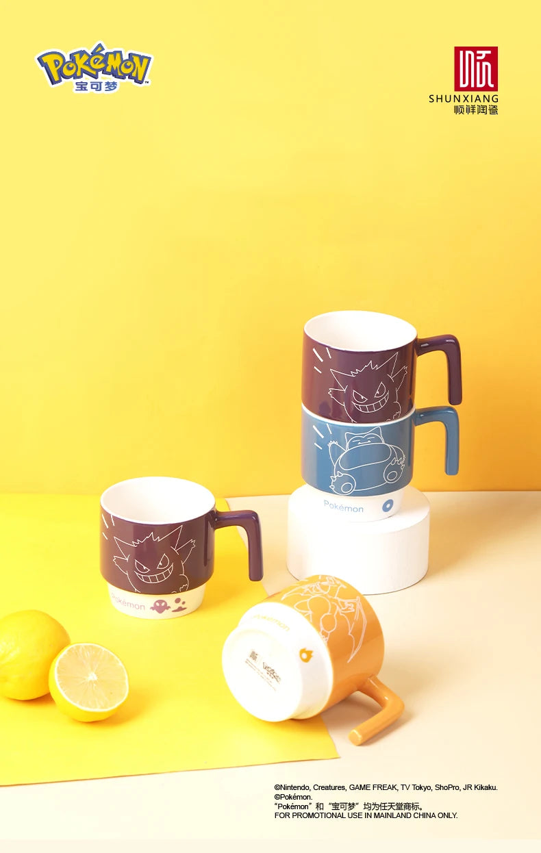 SHUNXIANG Pokémon Licensed Cartoon Ceramic Mugs Stackable Coffee Milk Tea Cups Cute Pattern Children Milk Cup Gift