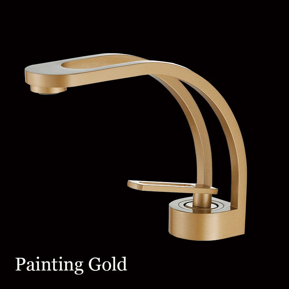 BAKALA Basin Faucet Modern Bathroom Mixer Tap Black/Gold Wash basin Faucet Single Handle Hot and Cold Waterfall Faucet