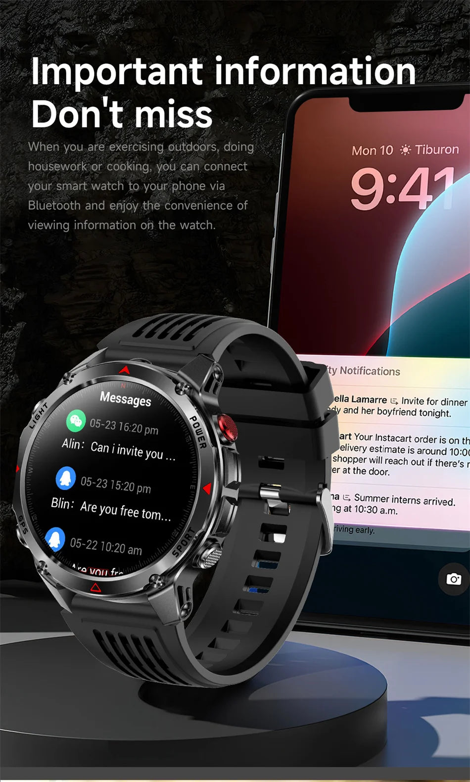 T-Rex 3 Built-in Dual-band GPS Smart Watch Men Smartwatch Compass Altimeter Barometric 5ATM IP69K Waterproof AMOLED HD Watches