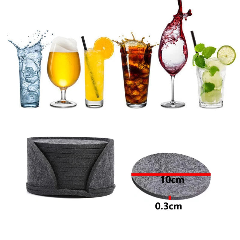 10pcs Round Felt Coaster Dining Table Protector Pad Heat Resistant Cup Mat Coffee Tea Hot Drink Mug Placemat Kitchen Accessories