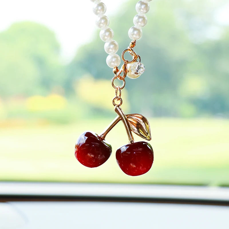 Cute fruit cherry car pendant, exquisite cherry car decoration, creative car rearview mirror hanging accessory