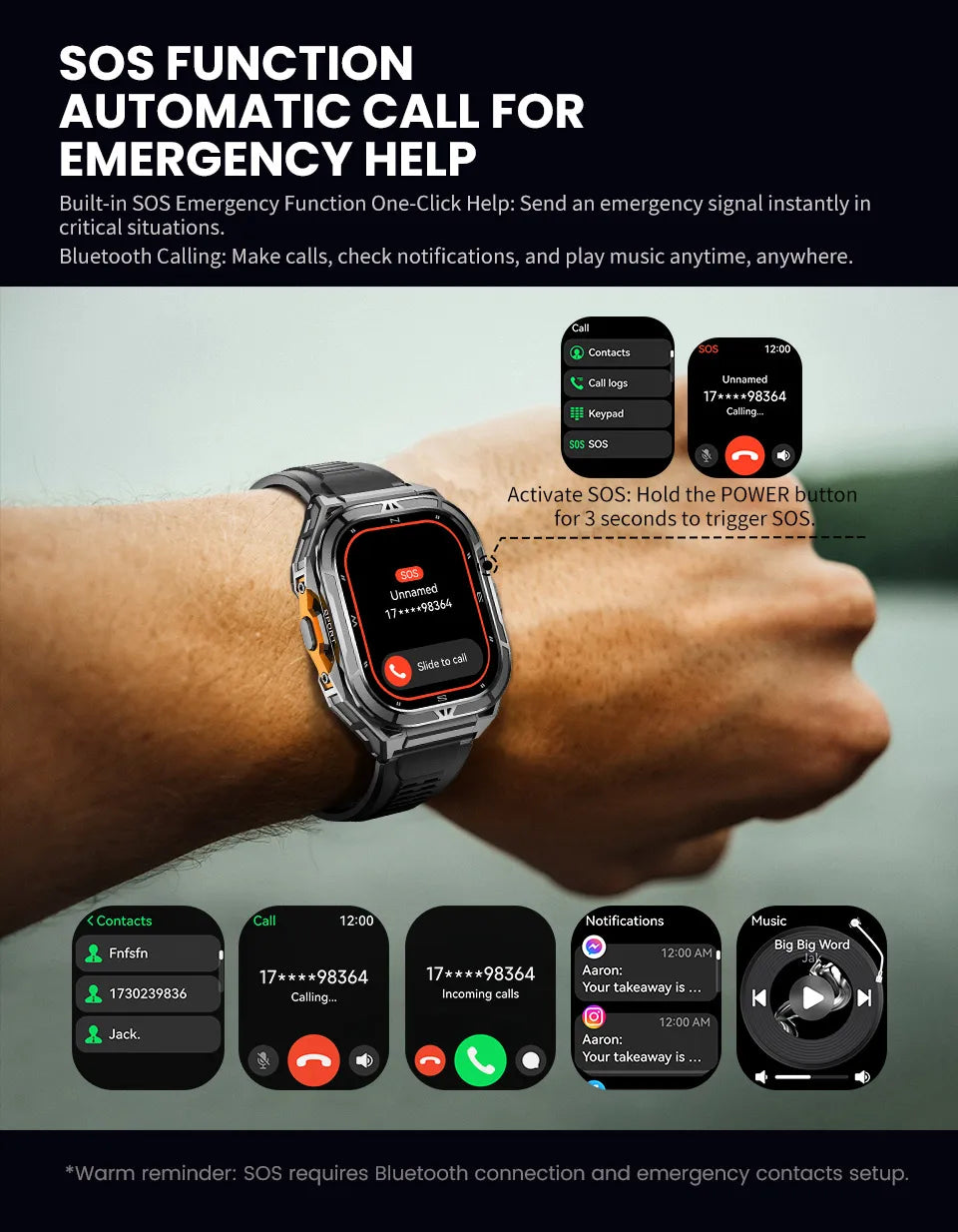New GUHUAVMI TANK X5 SmartWatch MIL-STD-810H Rugged IP69K 5ATM L1+L5 GPS 1.96" AMOLED Compass OutdoorSport Watch for Android iOS
