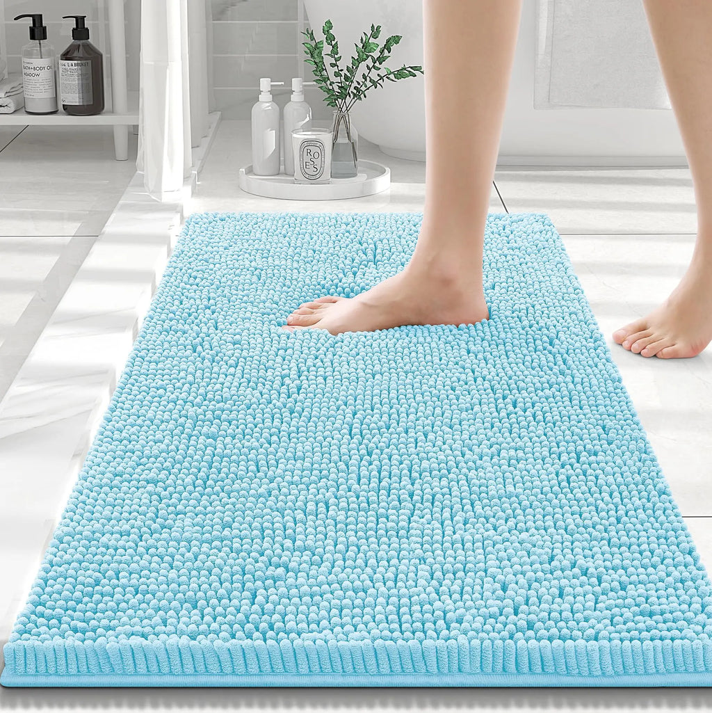 Olanly Chenille Bath Mat Fashion Non-Slips Soft Fluffy Bath Mats For Bathroom Super Absorbent Floor Mats Washable Bathroom Mat