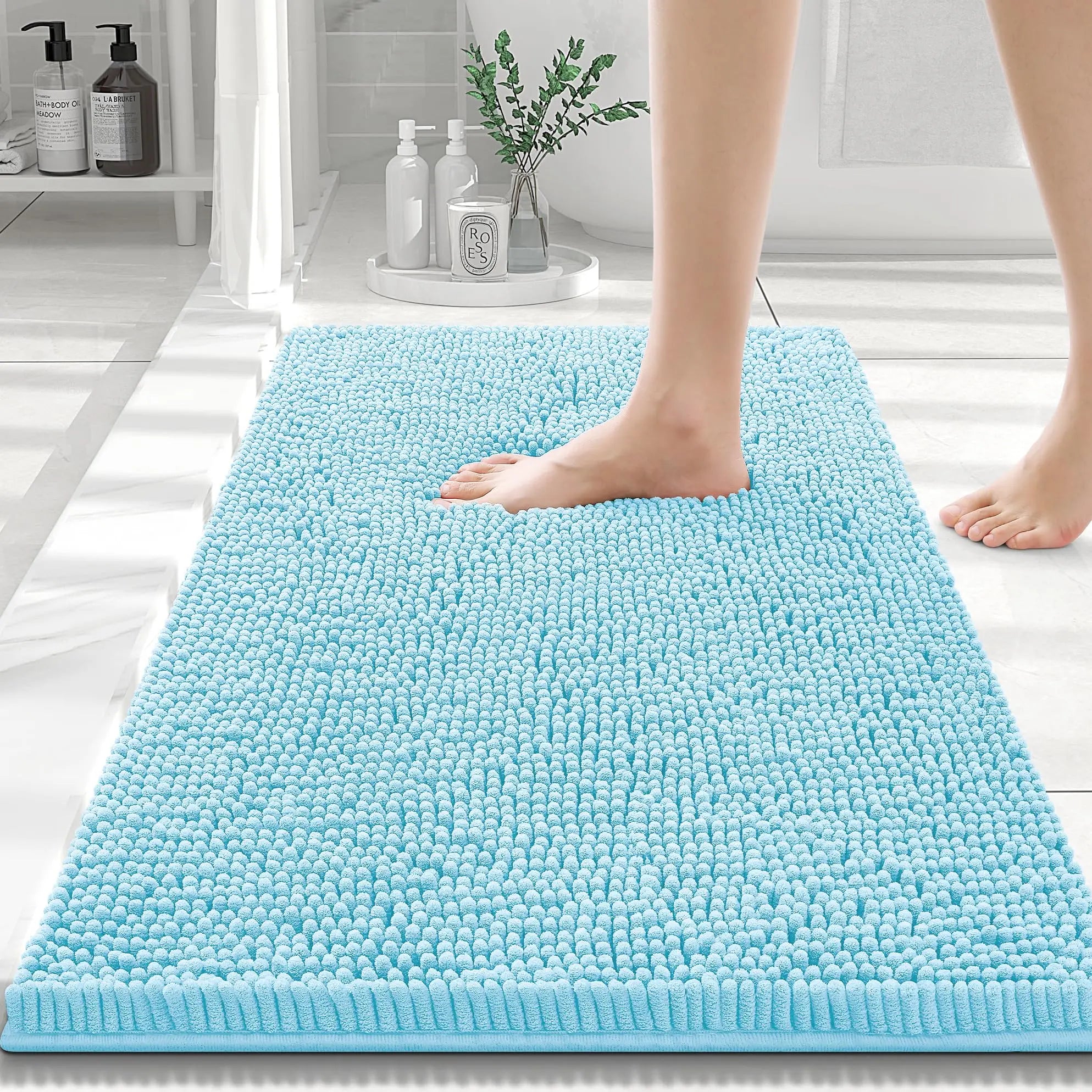 Olanly Chenille Bath Mat Fashion Non-Slips Soft Fluffy Bath Mats For Bathroom Super Absorbent Floor Mats Washable Bathroom Mat