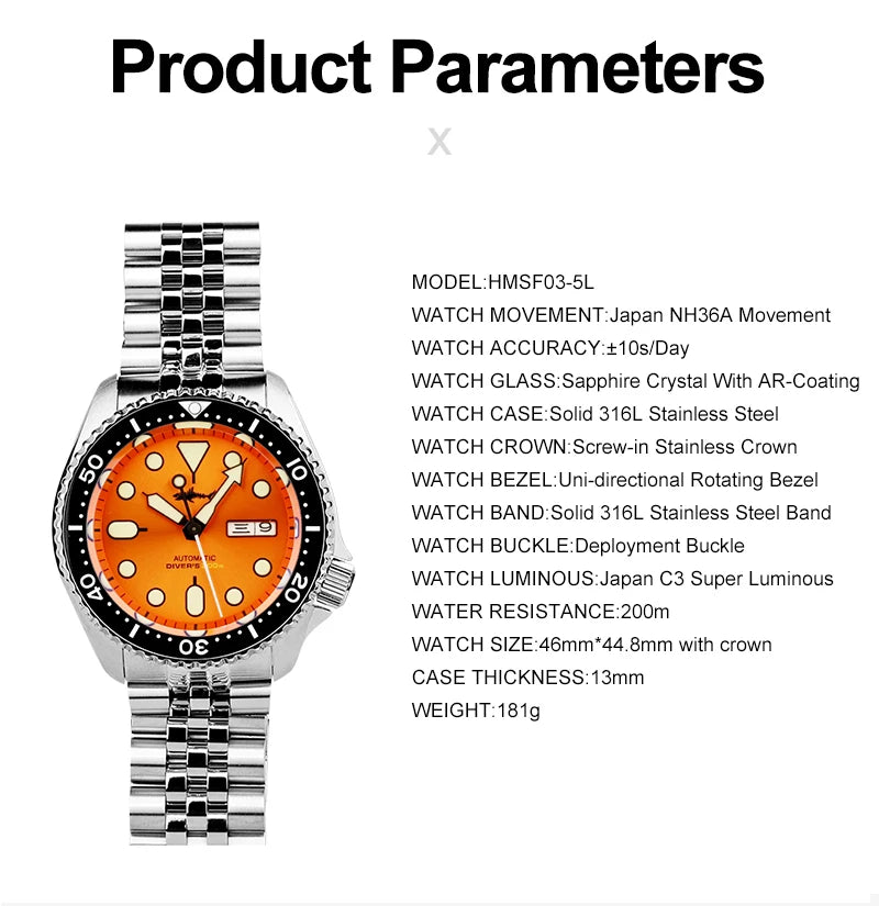 Heimdallr SKX007 NH36 Automatic Mechanical Date/Week Display Ceramic Bezel Sapphire Glass 200m Waterproof 41mm Dive Watch