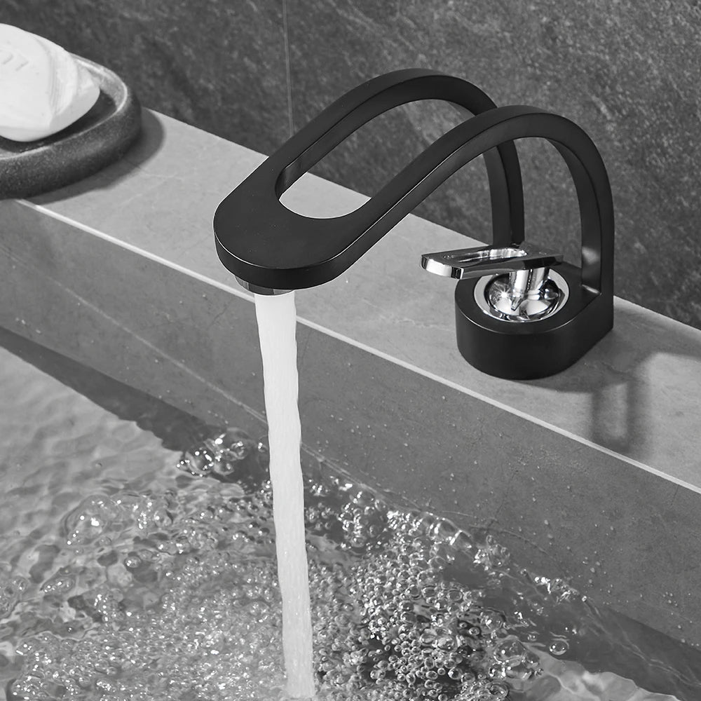 BAKALA Basin Faucet Modern Bathroom Mixer Tap Black/Gold Wash basin Faucet Single Handle Hot and Cold Waterfall Faucet
