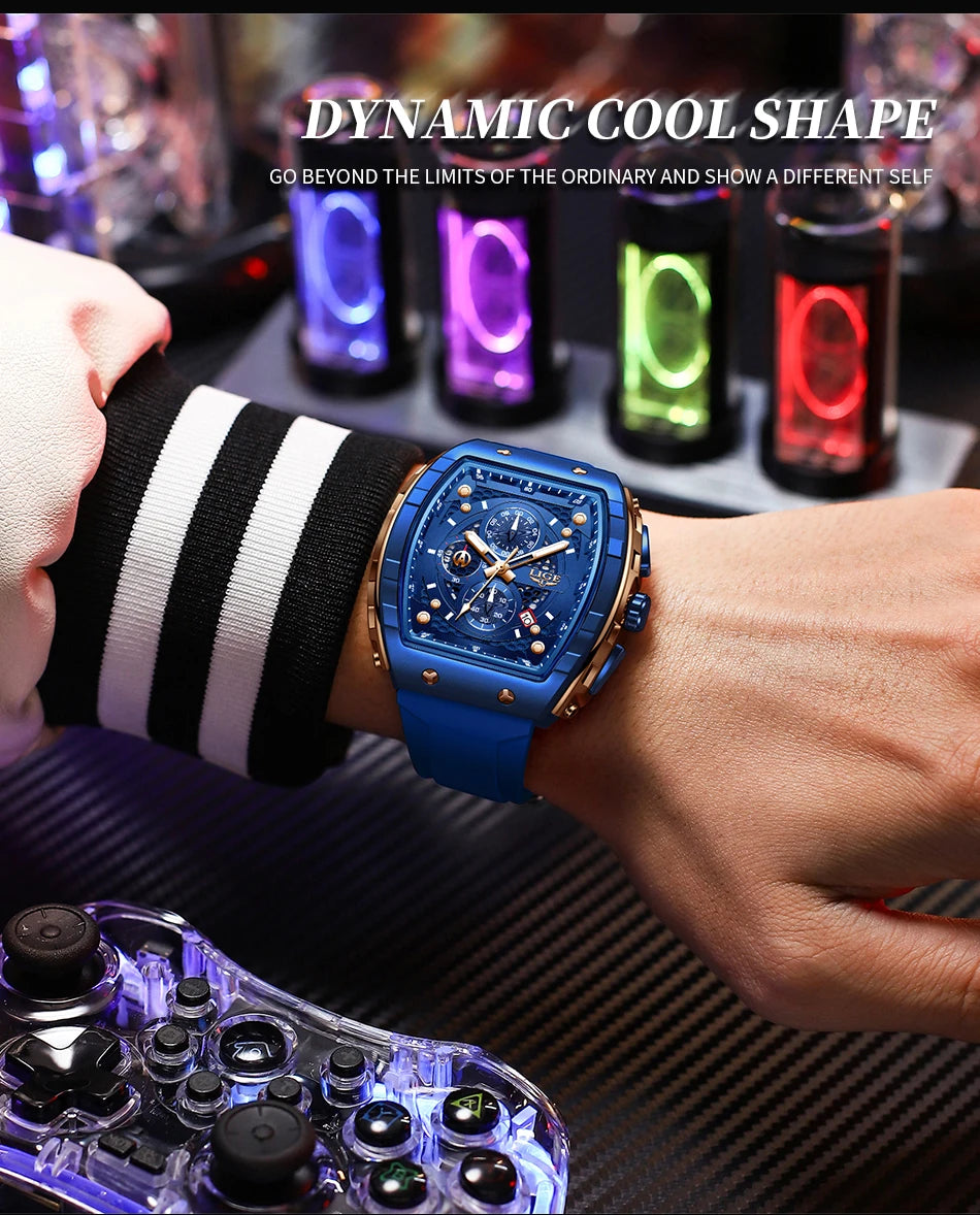LIGE Man Watch Fashion Luxury Waterproof Silicone Strap Quartz Men's Watches Luminous Sports Auto Date Chronograph Simple Clocks