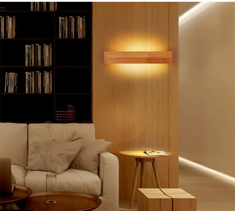 Wood LED Wall Lamp Bedroom Modern Wall Light Bedside Sconces Indoor Lighting Home Decor for Living Room Study Room Stairs