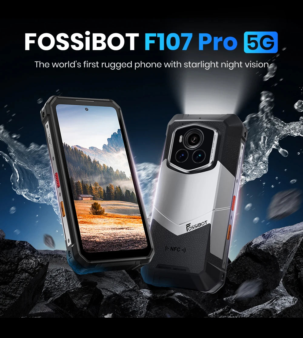 Fossibot Smartphone [F107 Pro 5G] 28000mAh 66W Rugged Mobile Phone 12GB RAM 512GB ROM Android 15 200MP+32MP NFC Dual Flashlights