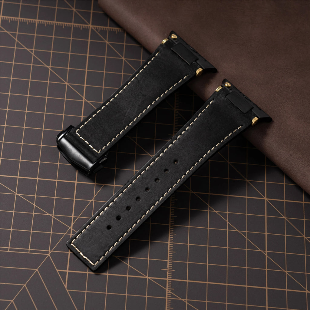 Luxury Leather Stainless Steel Band for Apple Watch 49mm 46mm 45mm 44mm Business Strap for iWatch Series 10 9 8 7 SE Ultra 2