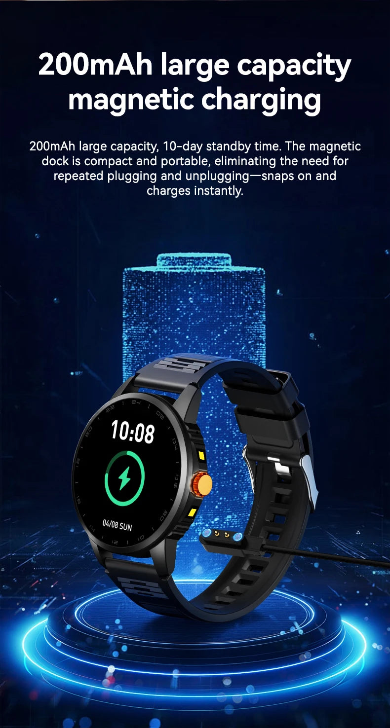 2026 Men's Smart Watch LED Outdoor Flashlight Bluetooth Call Multifunctional Sports Fitness Tracker Large Capacity Battery
