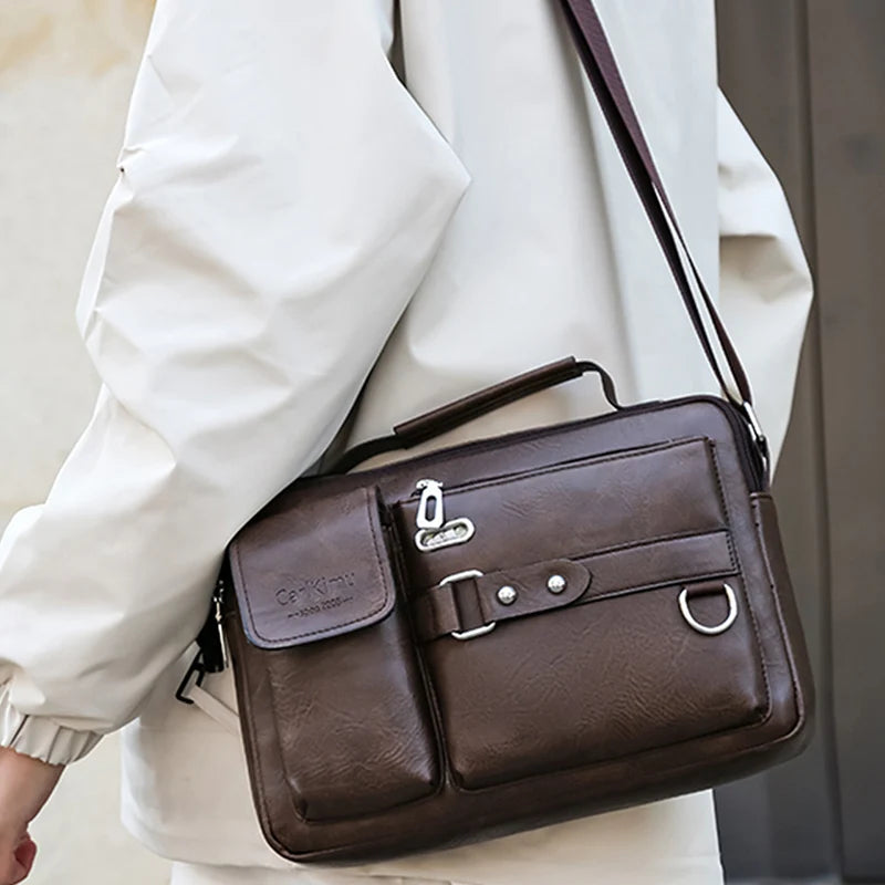 Men's Retro Messenger Bag with Waterproof Design, Large Capacity Laptop Briefcase for Office Work, Travel and School