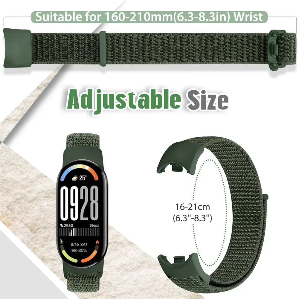 Nylon Loop Strap for Xiaomi Mi Band 10 9 8 Sports Breathable Bracelet Wristband Watchband for Mi Band 10 9 8 Correa Accessories