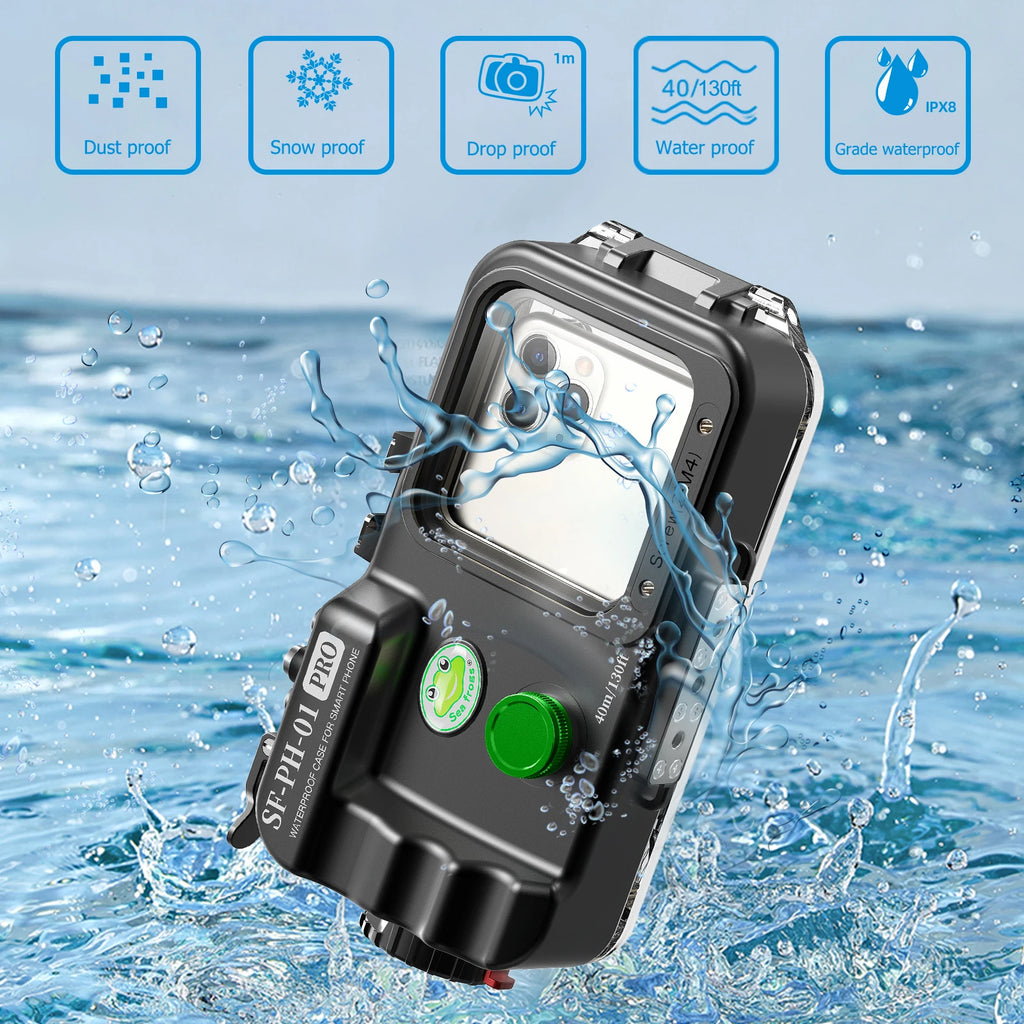 Seafrogs Professional 40m/130ft Diving Swimming Snorkeling Photo Bluetooth Waterproof Phone Case For Samsung S22Ultra 14 Pro Max