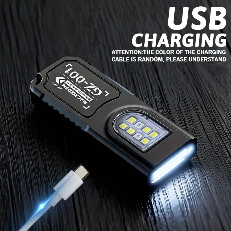 Powerful Mini COB LED Keychain Flashlight Rechargeable Hanging Work Light Keyring Camping Walking Clip Pocket Lights