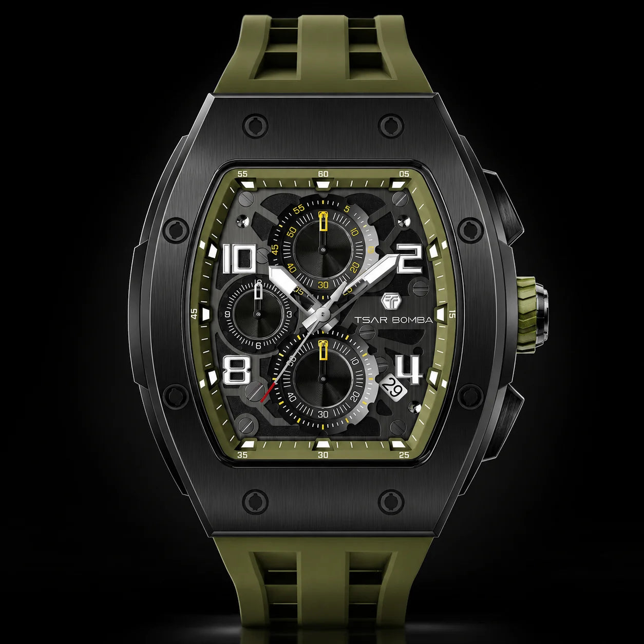 TSAR BOMBA Men's Luxury Quartz Watch, Sapphire Crystal, Chronograph, 5ATM Water Resistant, Rose Gold Business Fashion Wristwatch