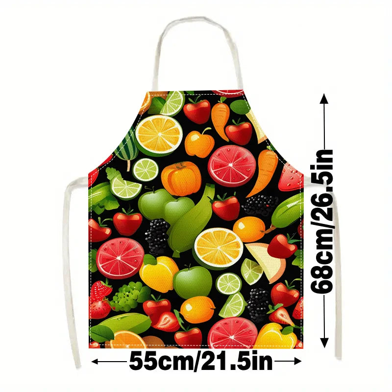1pc Large Burlap Apron with Fresh and Creative Vegetable & Fruit Print, Sleeveless Kitchen Accessory for Home Cooking and Decor