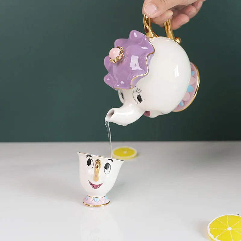 Disney Teapot Cute Cartoon Beauty And The Beast Coffee Pots Mug Mrs Potts Chip Cup Tea Cup Pots One Tea Sets Droshipping