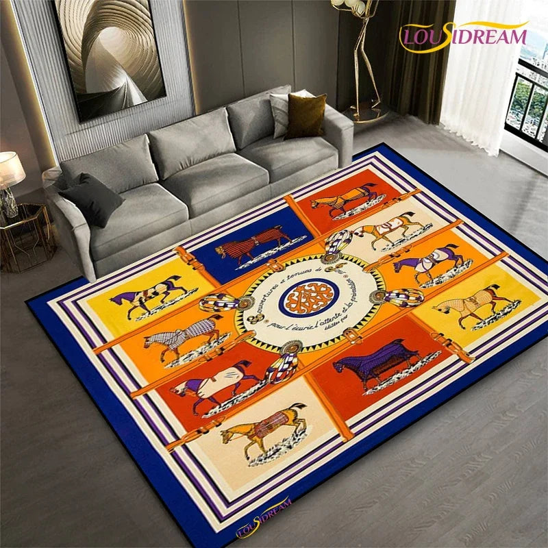 Fashion Ethnic Frame Horse Carpet Living Room bedroom yoga rugs kitchen Door Kids Un-Slip Mats Alfombra birthday gift Poster Mat