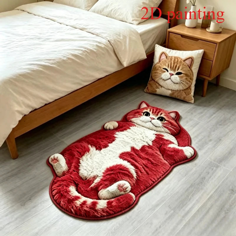 Cute Sleeping Cat Carpets for Living Room 2D Simulation Cat Bedroom Decor Carpet Fluffy Soft Plush Rug Home Thicken Floor Mat