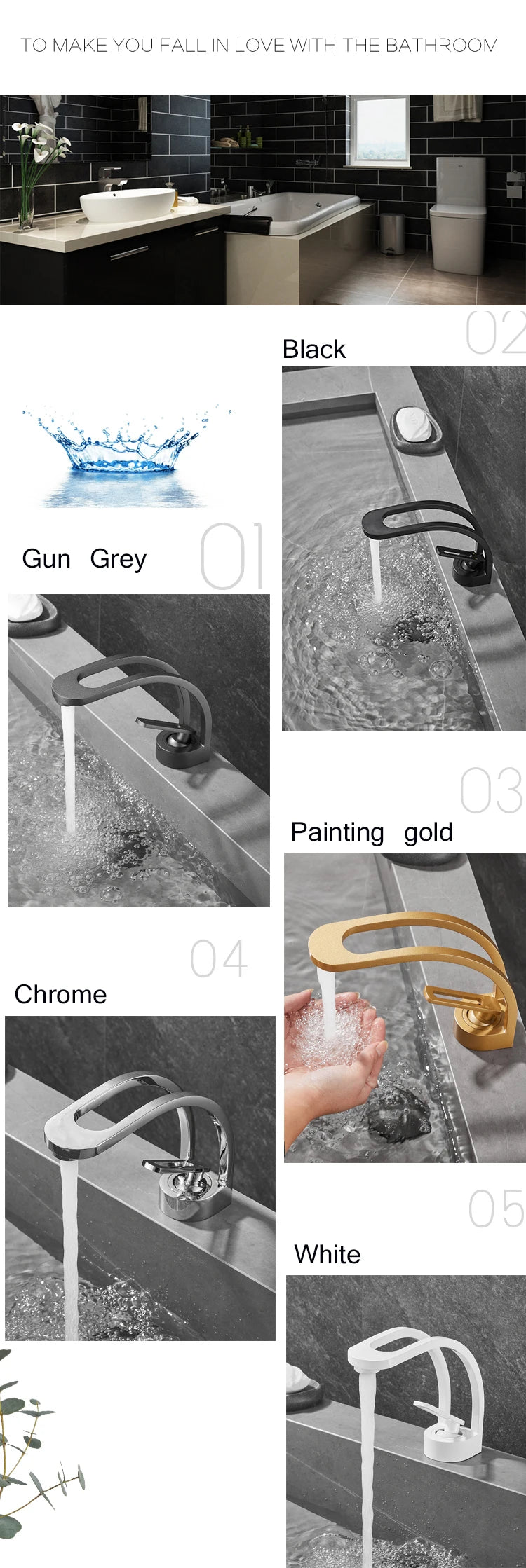 BAKALA Basin Faucet Modern Bathroom Mixer Tap Black/Gold Wash basin Faucet Single Handle Hot and Cold Waterfall Faucet