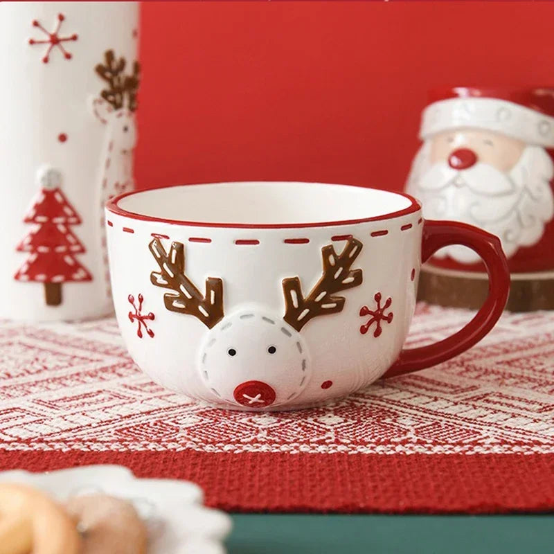 Christmas Ceramic Coffee Mug Santa Claus Mould Coffee Mug Elk Embossed Cup Breakfast Dessert Milk Mug for Kids Xmas Gift 2025