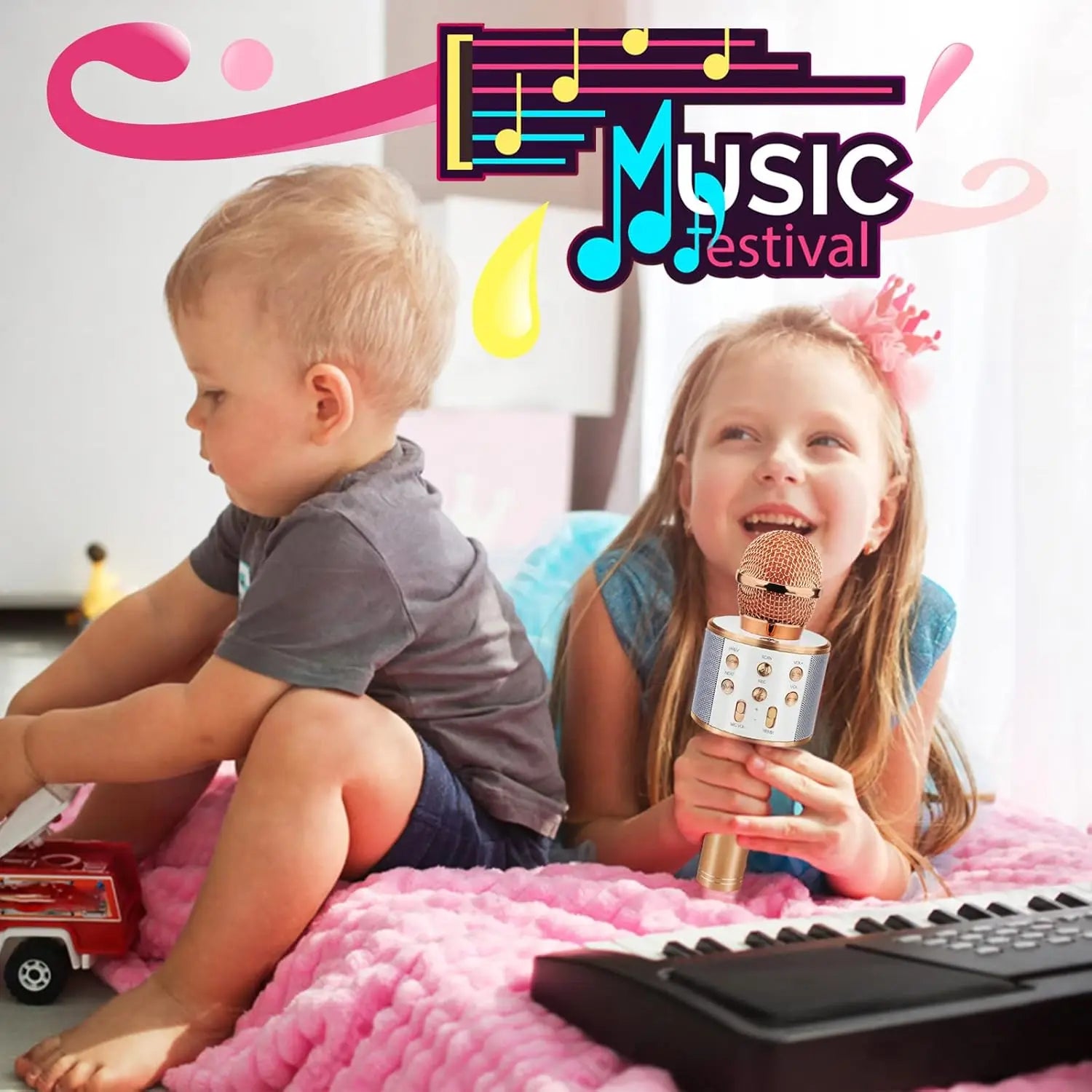 Wireless Bluetooth Karaoke Microphone for Kids, 5-in-1 Portable Handheld Karaoke Mic Speaker Player Recorder with  FM Radio