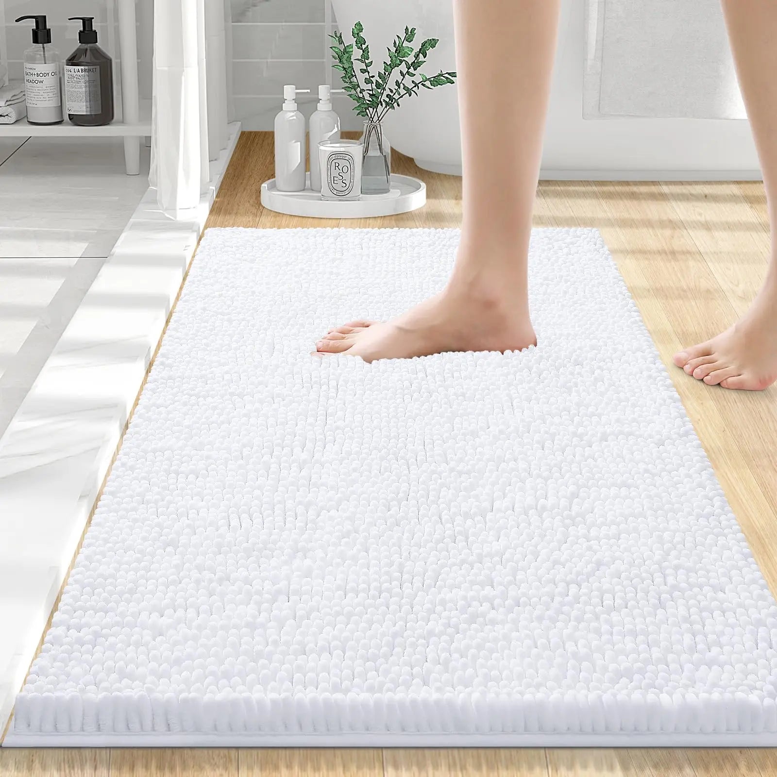 Olanly Chenille Bath Mat Fashion Non-Slips Soft Fluffy Bath Mats For Bathroom Super Absorbent Floor Mats Washable Bathroom Mat